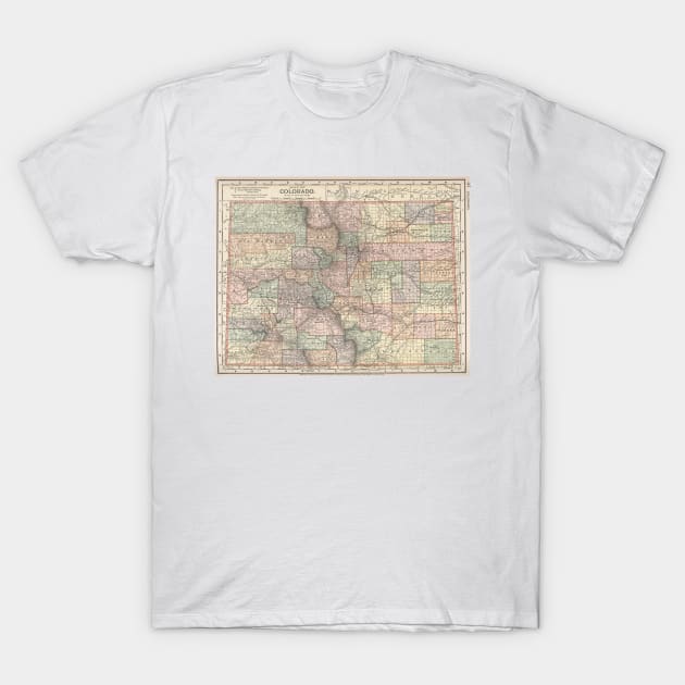 Colorado Map with Cities and Counties (1891) T-Shirt by Bravuramedia